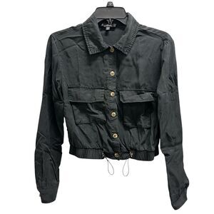 Lulus Womens Eldora Black Cropped Utility Jacket Drawstring Long Sleeve Size XS